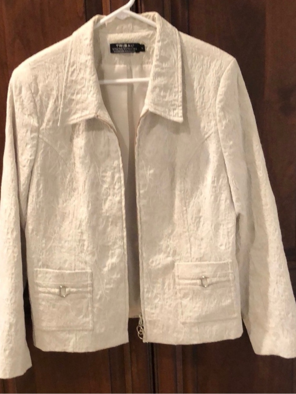 Tribal Cream Textured Zip-Front Jacket